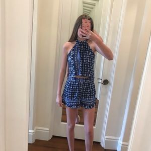 Choies tribal print blue halter top and shorts set